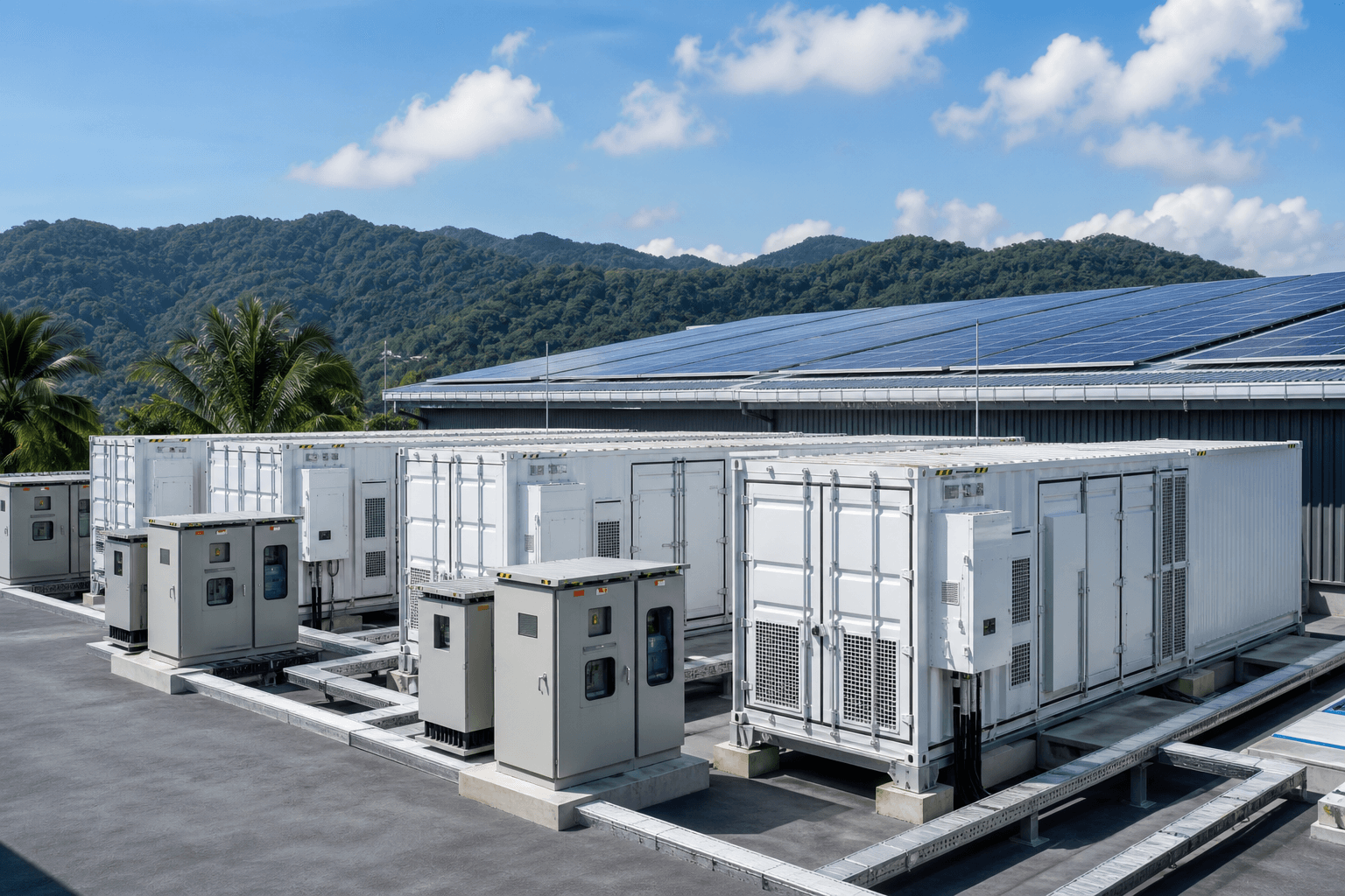 Battery energy storage system containers with solar at an industrial site in Malaysia